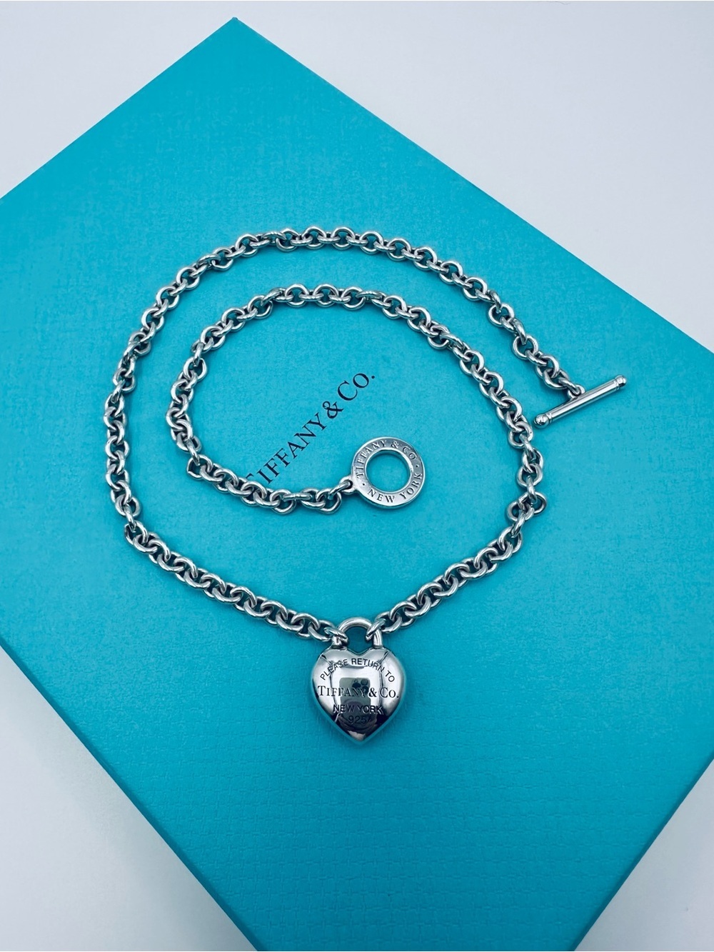 18” Tiffany & Co. Full Heart Toggle Necklace in Silver with Presentation Case